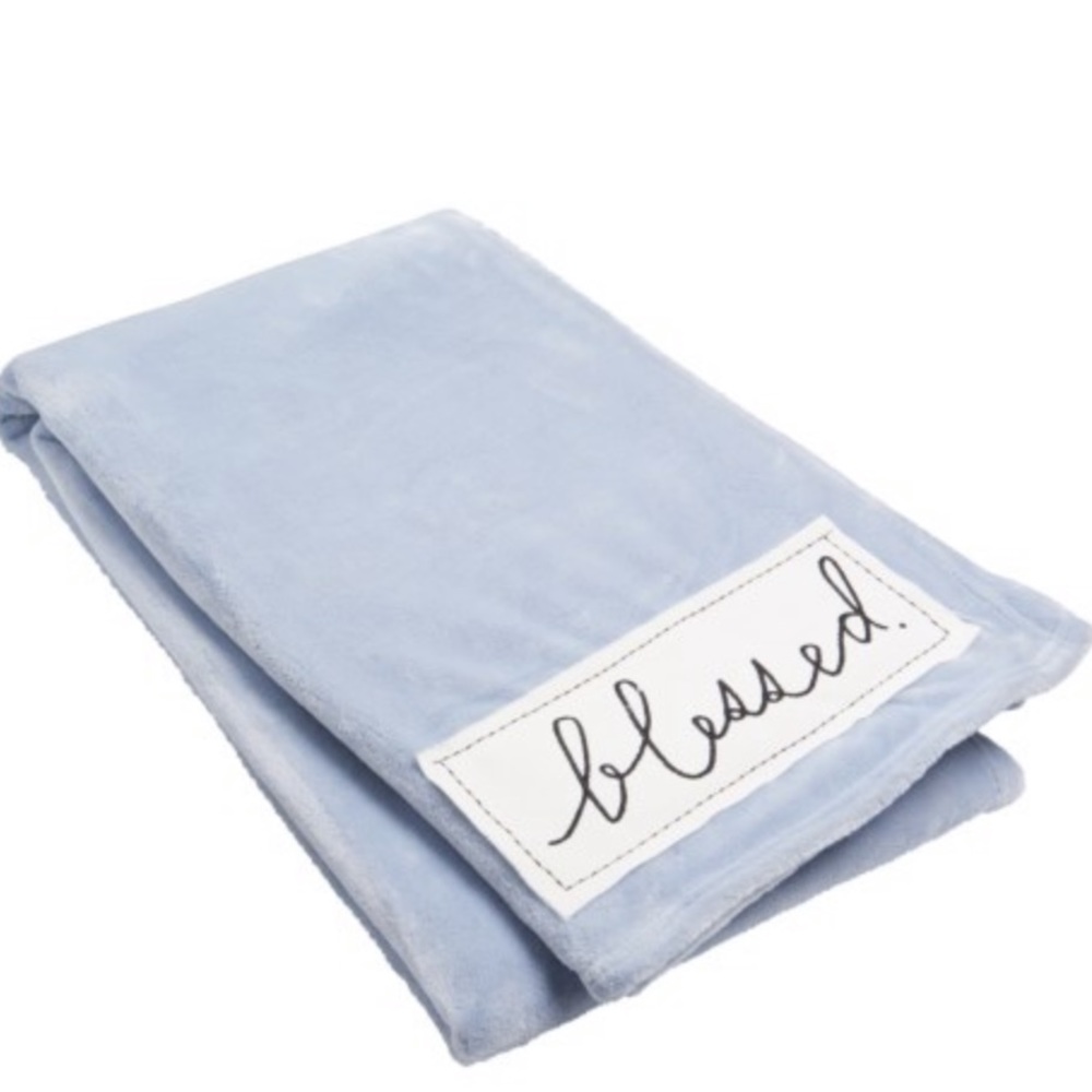 ❌❌❌SOLD❌❌❌RAE DUNN “BLESSED” THROW BLANKET 50x60” BLUE - Picture 2 of 3